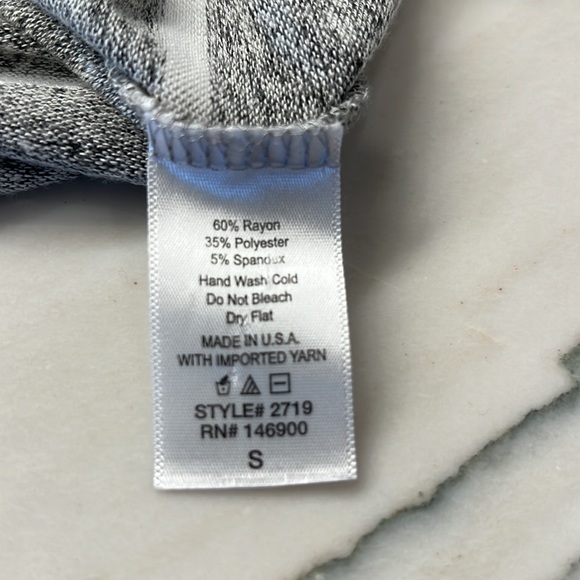 3/4 sleeve gray and white stripe pullover top. - Picture 7 of 9